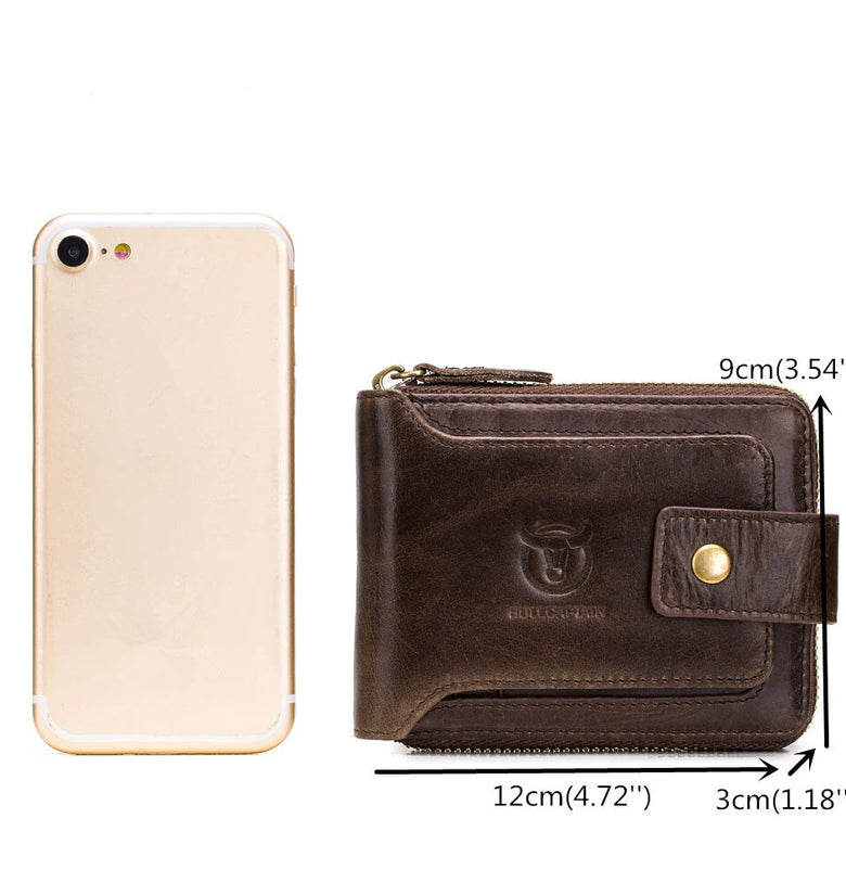 BULLCAPTAIN Genuine Leather Mens Wallet RFID Blocking Purse Multifunction Mini Coin Bag Card Holder Stylish Compact Money Clip for Everyday Use Secure Design
