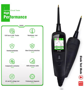 JDiag P100 Automotive Car Circuit Tester Power 12V/24V Electric Circuit Tester Car Diagnostic Tool TFT Screen Voltage Resistance Multilingual Support 2M Extension Cable