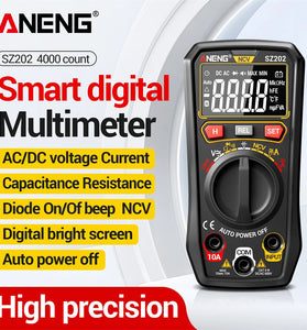ANENG SZ202 Smart Digital Multimeter 4000 Counts Auto Range AC DC Voltage Current Resistance Capacitance NCV Detection Data Retention Auto Power Off Bright Screen