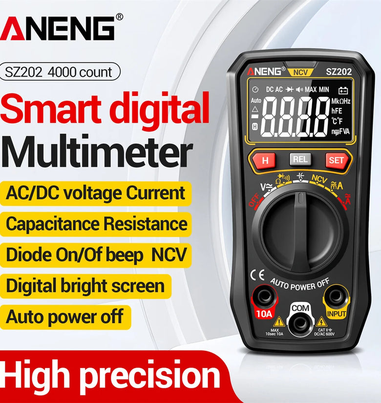 ANENG SZ202 Smart Digital Multimeter 4000 Counts Auto Range AC DC Voltage Current Resistance Capacitance NCV Detection Data Retention Auto Power Off Bright Screen