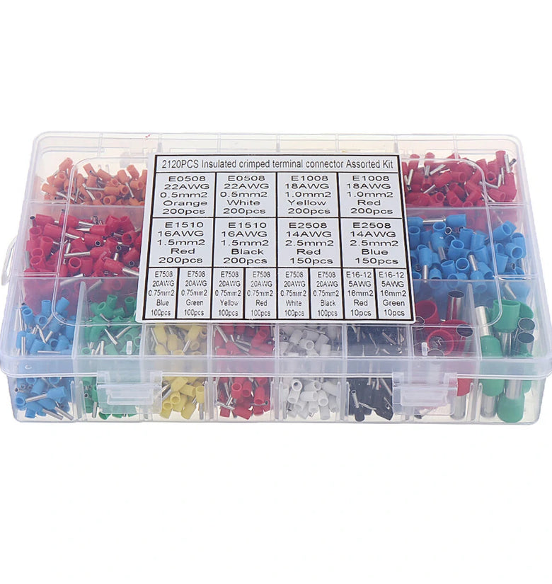 Aemedy 2120pcs Insulated Cord Pin End Terminals Tin-Plated Copper Crimp Connector Ferrules Kit Set For 22-5AWG
