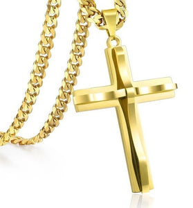 Cross Pendant Necklaces For Men Women Golden Silvery Stainless Steel Charm Chain Male Hip Hop Jewelry