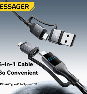 ESSAGER ES-X70 5A 100W USB-A/Type-C to Type-C/iP Digital Display Cable Fast Charging Data Transmission Tinned Copper Core Line 0.25M/1M/2M Long for iPhone 16 16 Pro 15 14 13 for Huawei Pura X for Xiaomi 15 Ultra for Samsung Galaxy S25 Ultra