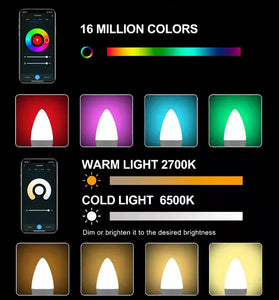 LIXINCORDA E14 Smart Bulb Tuya Wifi Candle Lamp APP Remote Control LED Bulb WiFi 2.4GHz Supports Alexa Google Assistant Voice Control