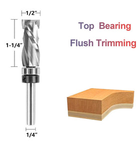 1/4 Inch Shank Spiral Flush Trim Router Bit with Bearing 1/2 Inch Cutting Diameter Flush Trimming Woodworking Tool