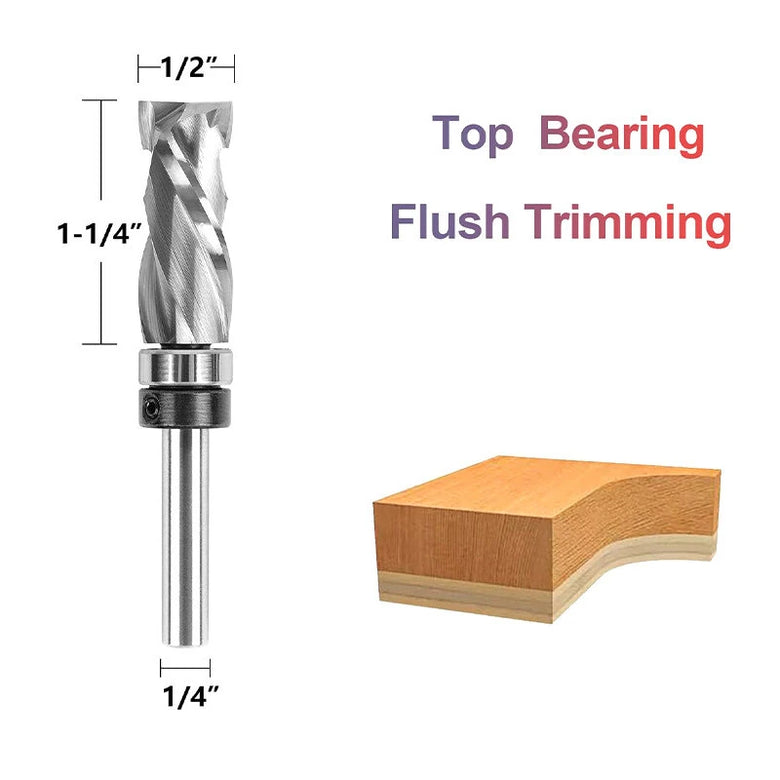 1/4 Inch Shank Spiral Flush Trim Router Bit with Bearing 1/2 Inch Cutting Diameter Flush Trimming Woodworking Tool