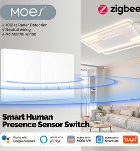 MOES SVL01-Z Tuya Zigbe Smart Human Presence Switch 10GHz mmWave Radar Detection Timing Function Wall Light Voice Control with Alexa Google Home