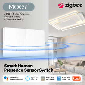 MOES SVL01-Z Tuya Zigbe Smart Human Presence Switch 10GHz mmWave Radar Detection Timing Function Wall Light Voice Control with Alexa Google Home