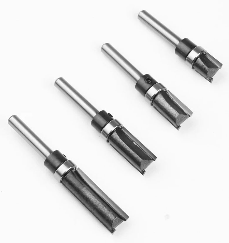 LAVIE 4pcs 6mm 1/4 Inch Shank Straight Router Bit with Bottom Bearing 12.7mm Cutting Diameter Trimming Cutter Line Cutter Trimming Machine Milling Cutter Woodworking Tool
