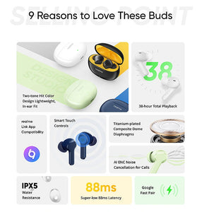 Realme Buds T110 TWS bluetooth 5.4 Earphone Wireless Earbuds AI ENC Noise Cancelling 10mm Bass Driver 38H Playback Low Gaming Delay IPX5 Waterproof Sports Headphones