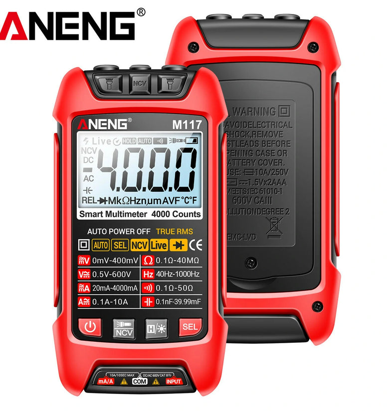 ANENG M117 Digital Multimeter High Precision True RMS Multifunctional Meter with AC/DC Voltage Current Resistance Capacitor Reading Data Retention Auto Power Off Function and Screen Backlight Technology for Clear Reading