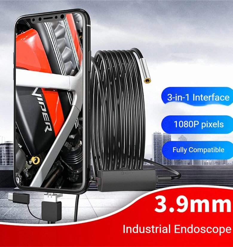 3 in 1 3.9mm 720P Industrial Endoscopes Smartphone Endoscope IP67 Waterproof 6 LED Lights PC Portable HD Endoscope Inspection Tool