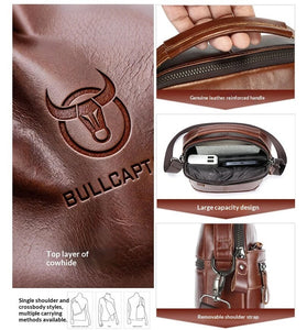 BULLCAPTAIN 16-Inch Hand Laptop Men's Business Briefcase Waterproof Cowhide Leather Large Capacity Multiple Office Travel Crossbody Bag