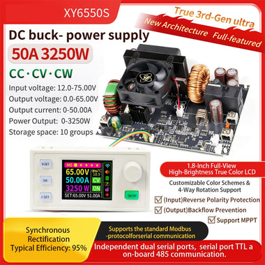 Sinilink XY6550S CNC DC Power Supply Module 65V/50A/3250W Adjustable High Precision MPPT Solar Charging LCD Display