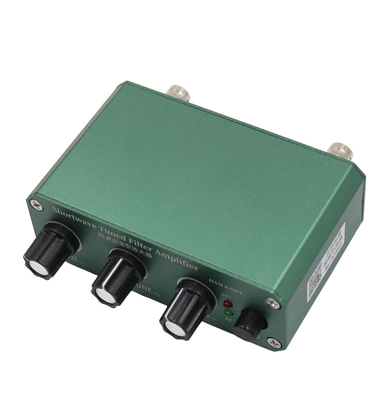 Shortwave Tuned Filter Amplifier 3-30MHz Adjustable Gain 0-30dB Narrow Band Filter BNC Interface RX TX PTT DC Power Supply with Transmit and Pass Modes