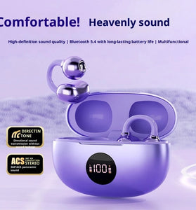 TS63 TWS Earclips Earbuds Wireless bluetooth 5.4 Earphone with Power Display 360 ACS Panoramic Sound AAC Audio Flexible Silicone Ergonomics Open-ear Sports Headphones