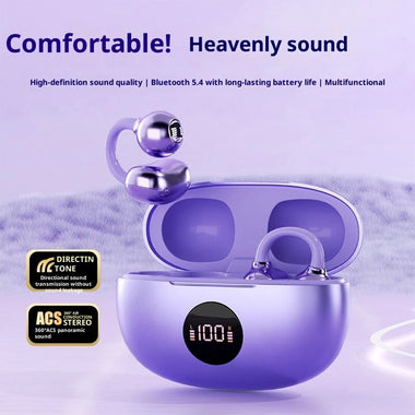 TS63 TWS Earclips Earbuds Wireless bluetooth 5.4 Earphone with Power Display 360 ACS Panoramic Sound AAC Audio Flexible Silicone Ergonomics Open-ear Sports Headphones