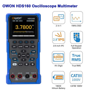 2in1 OWON HDS160 Oscilloscope Multimeter 60000 Counts True RMS 1MHz 1 Channel AC DC Voltage Current Tester 2.8" LCD CATIII 1000V