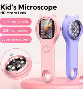 Kid's Mini Pocket Microscope Handheld 500X Magnification 2.0 inch High-Resolution Screen, Fast-Charging 600mAh Battery and 8 LED Lights Perfect for Engaging Science Exploration