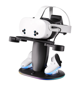 for Meta Quest 2 3 3S RGB Vertical Charging Stand with 16 RGB Modes Type-C Fast Charging Anti-Slip Base Scratch-Proof TPU Controller Charger Storage Station VR Accessories