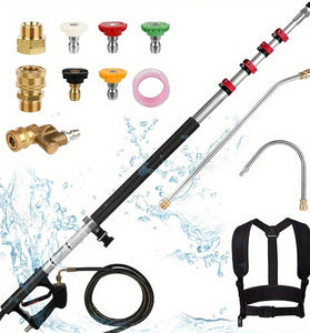 16PCS Stainless Steel High-Pressure Water Gun Set with Extended Rods 4000psi Quick Connect Versatile Cleaning Tool for Courtyard Livestock Rooftop Including Five Spray Nozzles