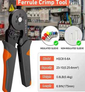 Hexagonal Self-Adjustable Ratchet Ferrule Crimping Tool Kit 23-10AWG 0.25-6mm Crimper Kit with 400-2000pcs Wire Terminals