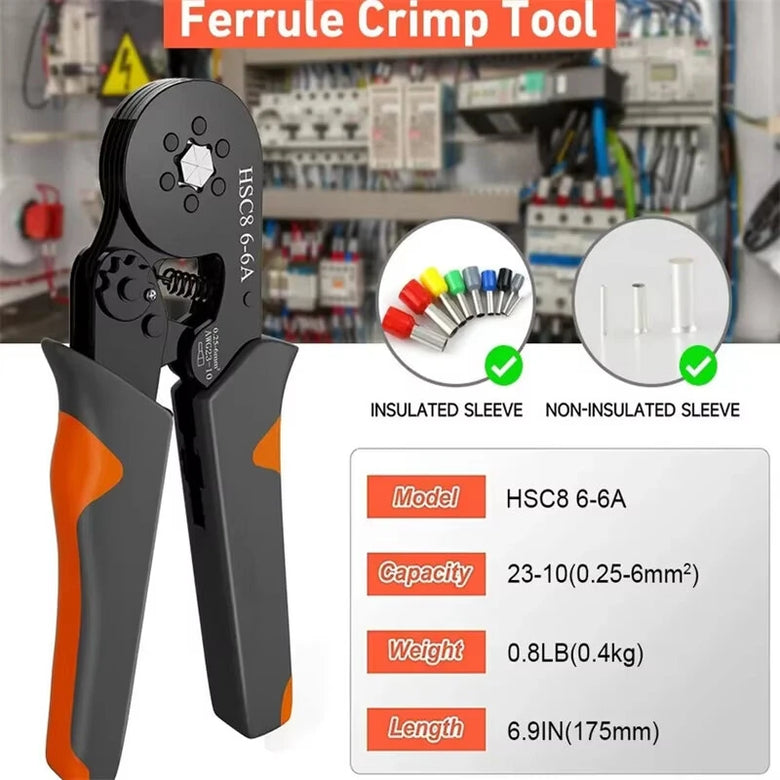 Hexagonal Self-Adjustable Ratchet Ferrule Crimping Tool Kit 23-10AWG 0.25-6mm Crimper Kit with 400-2000pcs Wire Terminals