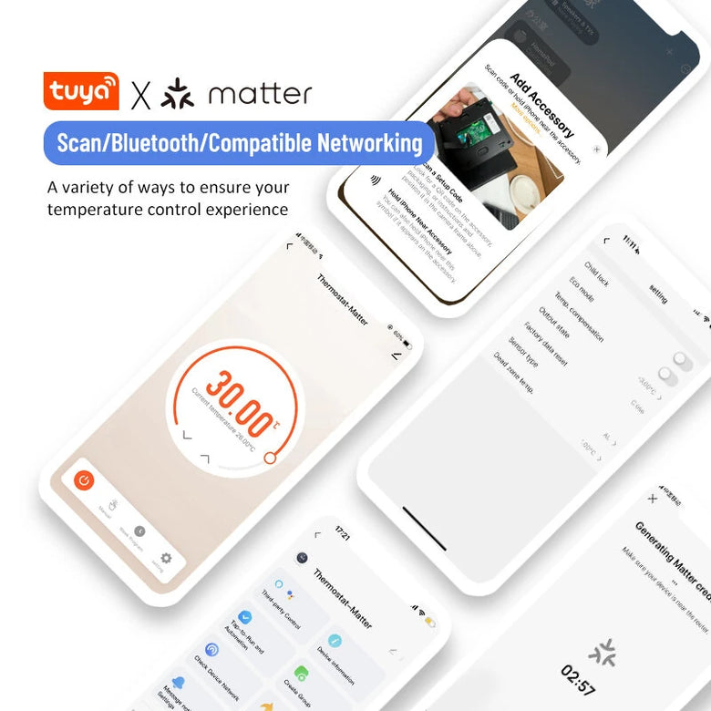 BECA Wireless Matter Smart Thermostat Temperature Controller Wall-mounted 5A/16A Water Gas Boiler Heating Voice Control with Alexa Google Assistant