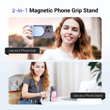 JJC Snapgrip Magnetic Phone Grip Stand with bluetooth Remote 17 Heavy-Duty Magnets 5.1lbs MagSafes Tripod Mount 180Rotation for iPhone 16 15 14 Vlog Selfie Video