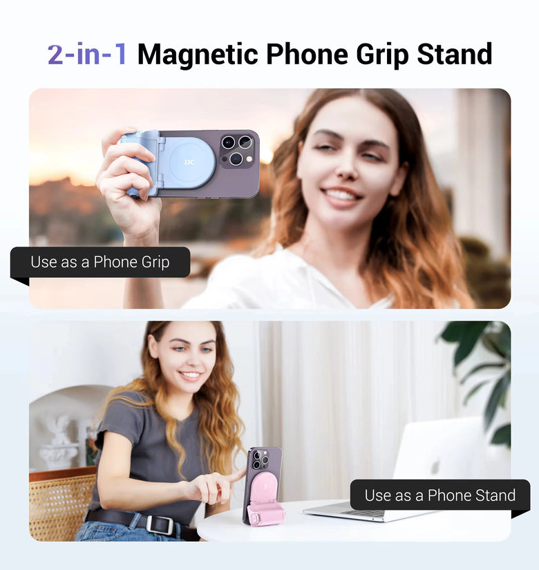 JJC Snapgrip Magnetic Phone Grip Stand with bluetooth Remote 17 Heavy-Duty Magnets 5.1lbs MagSafes Tripod Mount 180Rotation for iPhone 16 15 14 Vlog Selfie Video