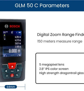 GLM150 C Laser Rangefinder 150 Meter Range Bluetooth Enabled Measuring Master APP IP54 2.8" IPS Screen with Zoom Function
