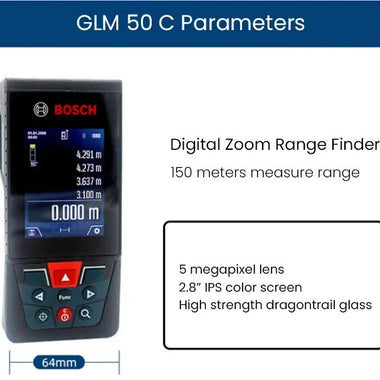 GLM150 C Laser Rangefinder 150 Meter Range Bluetooth Enabled Measuring Master APP IP54 2.8" IPS Screen with Zoom Function