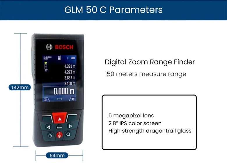 GLM150 C Laser Rangefinder 150 Meter Range Bluetooth Enabled Measuring Master APP IP54 2.8