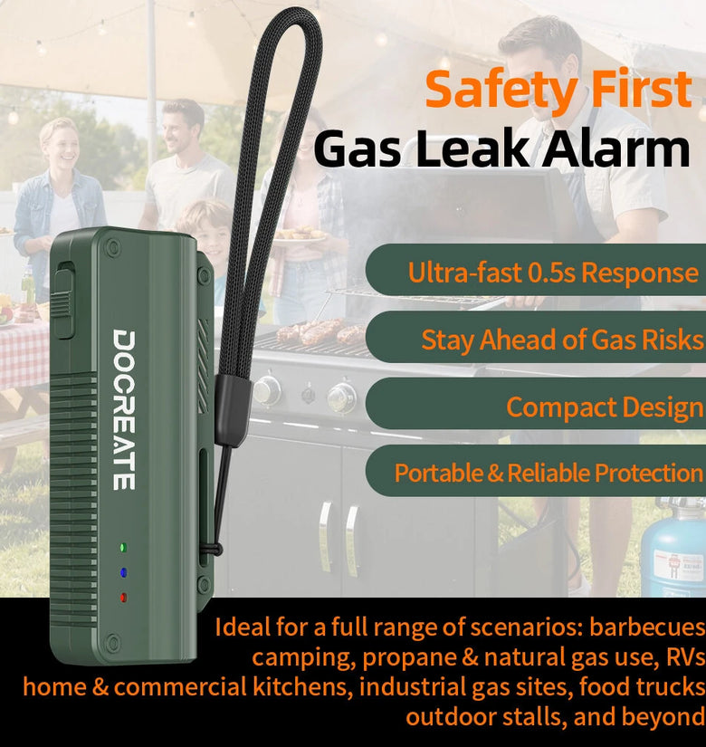 Docreate T700-2 Portable Gas Leak Alarm Rechargeable Combustible Gas Checker with 0.5s Fast Response for Propane Natural Gas Methane