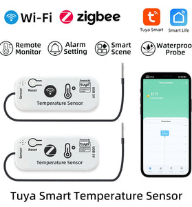 Tuya Smart WiFi /Zigbe Temperature Humidity Sensor -20C to 105C Remote Monitoring Alarm Alerts Smart Home Thermometer Smart Life APP