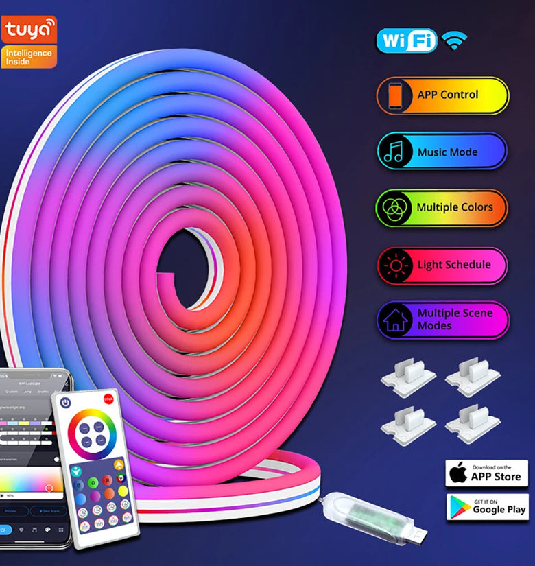 LIXINCORDA Smart LED RGB Neon Strip Lights Bluetooth Color Changing Lights LED Silicone Neon Strip Lights WiFi+Bluetooth APP Control Light Strips