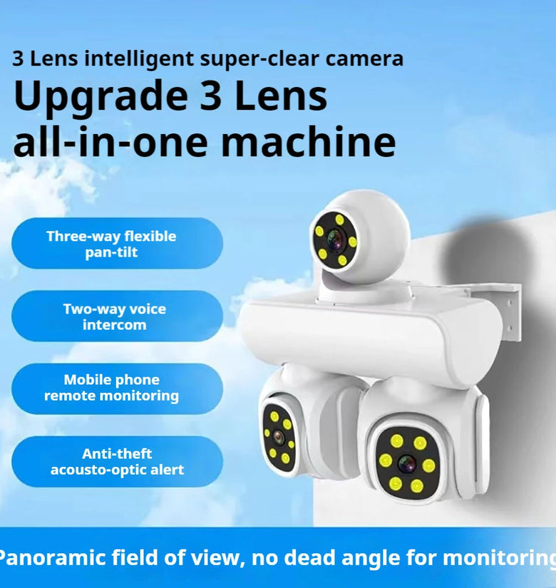 3MP Triple-Lens WIFI IP Camera P66 Waterproof Two-Way Audio Full-Color Night Vision Motion Alert Mobile Remote Monitoring EU Plug