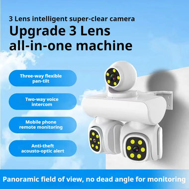 3MP Triple-Lens WIFI IP Camera P66 Waterproof Two-Way Audio Full-Color Night Vision Motion Alert Mobile Remote Monitoring EU Plug
