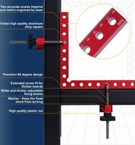 2 Packs 180mm x 180mm 90 Degree Right Angle Clamps Positioning Squares MM/Inch Scale Aluminum Alloy Woodworking Carpenter Corner Clamping for Picture Frame Cabinet Drawer