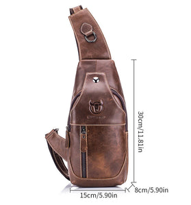 BULLCAPTAIN Men Genuine Leather Wear Resisting Textured Business Casual Brown Black Chest Bag Shoulder Crossbody Bag