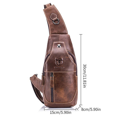 BULLCAPTAIN Men Genuine Leather Wear Resisting Textured Business Casual Brown Black Chest Bag Shoulder Crossbody Bag