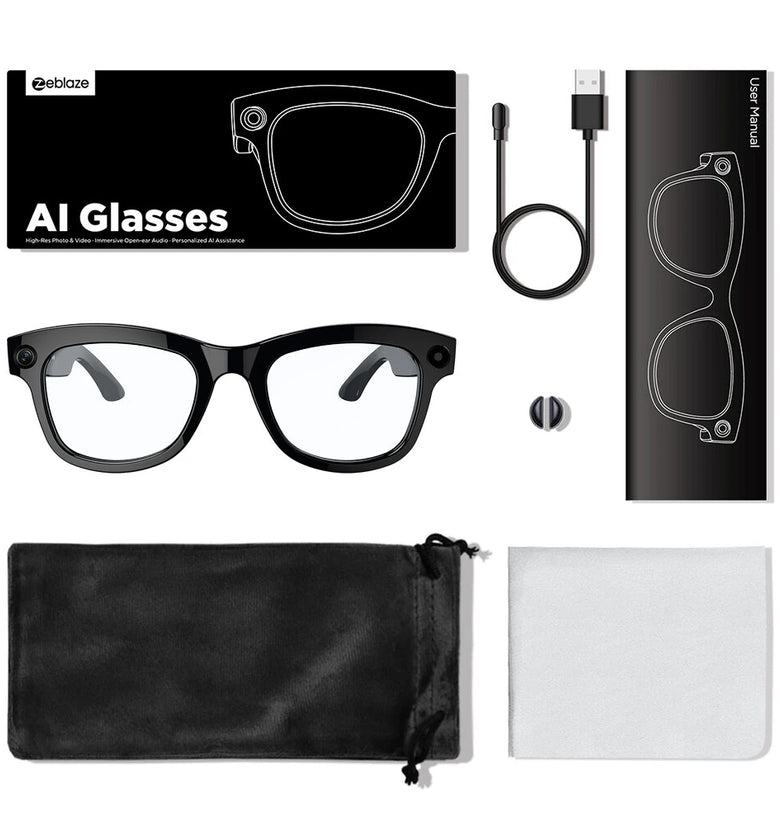 [World Premiere]Zeblaze Eyewear AI Smart Shooting Glasses 5MP 1080P Camera ChatGPT-4o Enpowered Open-Ear Speakers 32GB Storage 14H Battery Life Multi-language Supported IPX4 Hands-Free Audio Smart Glasses