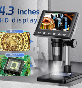 DM7 Digital Microscope 4.3 Inch Screen 50X-1000X Magnification Adjustable 8 LED Lights Type-C Port High Definition Video Resolution 1080P