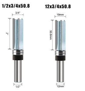 1/2 Inch 12mm Shank 3 Flutes Straight Cut Router Bit with Bearing Straight Grooving Bit Pattern Flush Trim Bit Woodworking Milling Cutter Tool