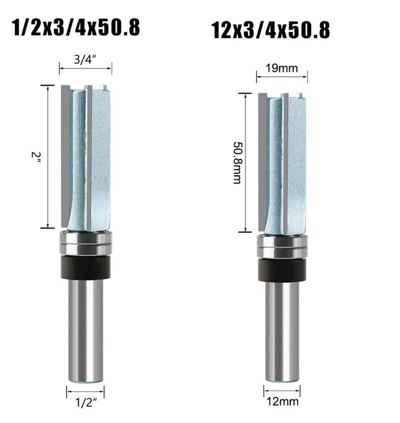 1/2 Inch 12mm Shank 3 Flutes Straight Cut Router Bit with Bearing Straight Grooving Bit Pattern Flush Trim Bit Woodworking Milling Cutter Tool