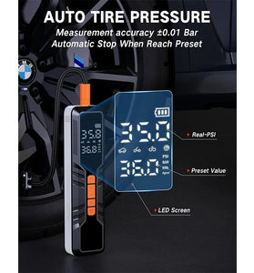 Portable Air Compressor 150PSI Rechargeable 10000mAh Tire Inflator Fast Inflation 5 Modes Digital Gauge LED Light for Car Bike Motorcycle Ball Camping Travel Accessories