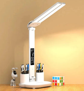 Table Lamp LED Double-headed Multifunction Foldable Touch With Calendar Clock USB Desk Lamp For Bedroom Bedside Reading Light