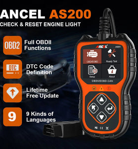 ANCEL AS200 OBD2 Scanner Car Diagnostic Tool Engine Check Car OBD2 Scanner OBD2 Code Reader Check Engine Fault Data Stream Car Tools Car Diagnostic Tools