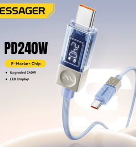ESSAGER ES-X76 5A 240W Type-C to Type-C Digital Display Cable QC PD SCP FSPFast Charging Data Transmission Copper Core Line 1M/2M Long for iPhone 17 17 Pro 16 Pro Max 15 for Xiaomi 17pro for Huawei Mate XTs for OPPO for VIVO