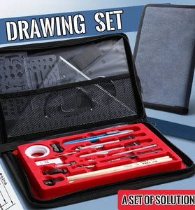 Professional 19pcs Compasses Drawing Kit Aluminum Alloy Material Architectural Mechanical CAD Design Tools Complete Geometric Instrument Set with Templates Rulers Precision Knife Portable Canvas Bag
